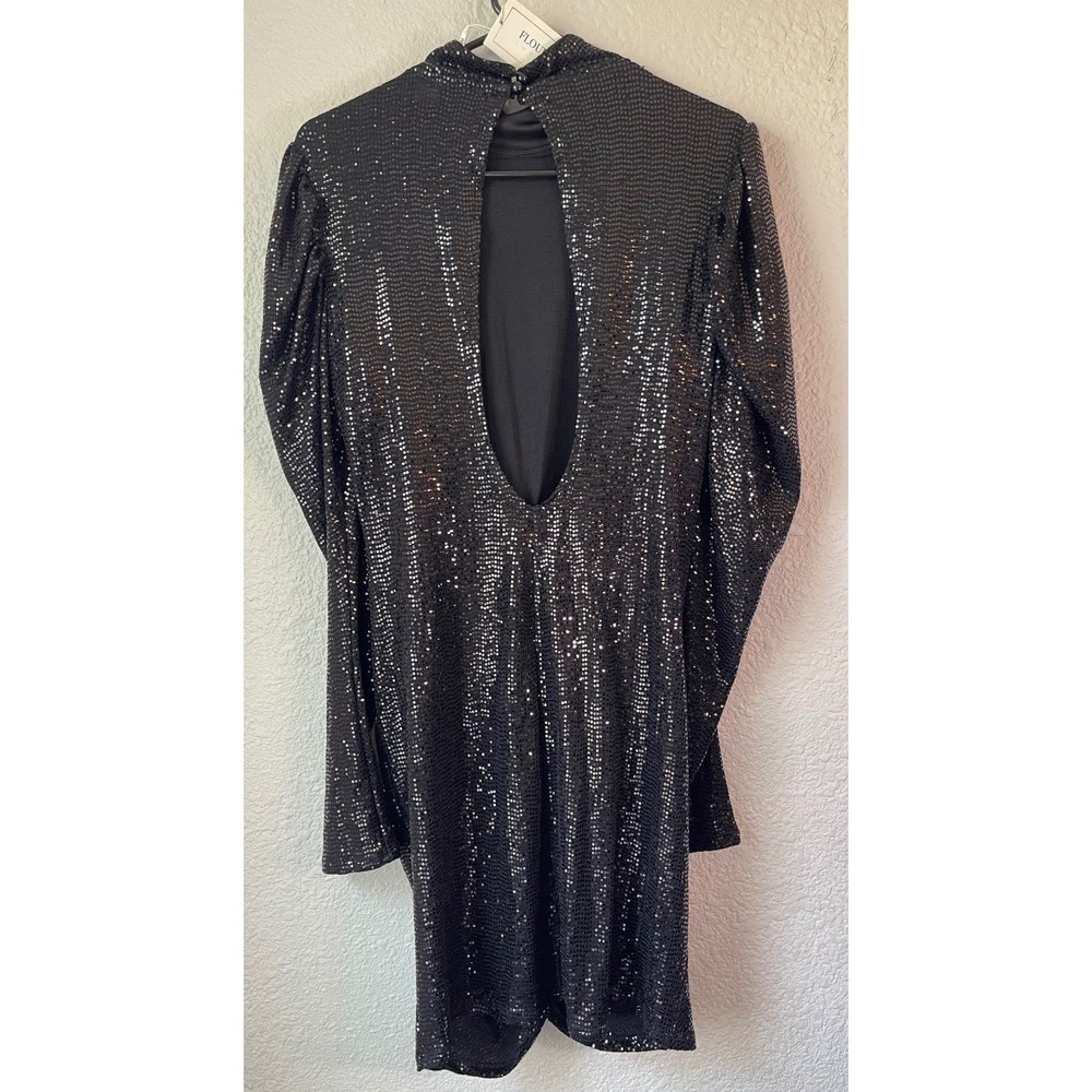 New Flounce London Women's Black Sequin Mini Dress Long Sleeve Party UK 16 US 12 - Picture 5 of 6